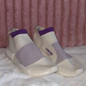 Adidas Cream and Purple Slip-On Sneakers